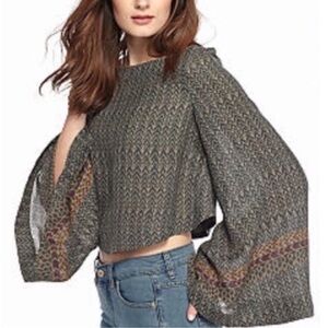 FREE PEOPLE Stars Aligned Crop Bell Sleeve Blouse
